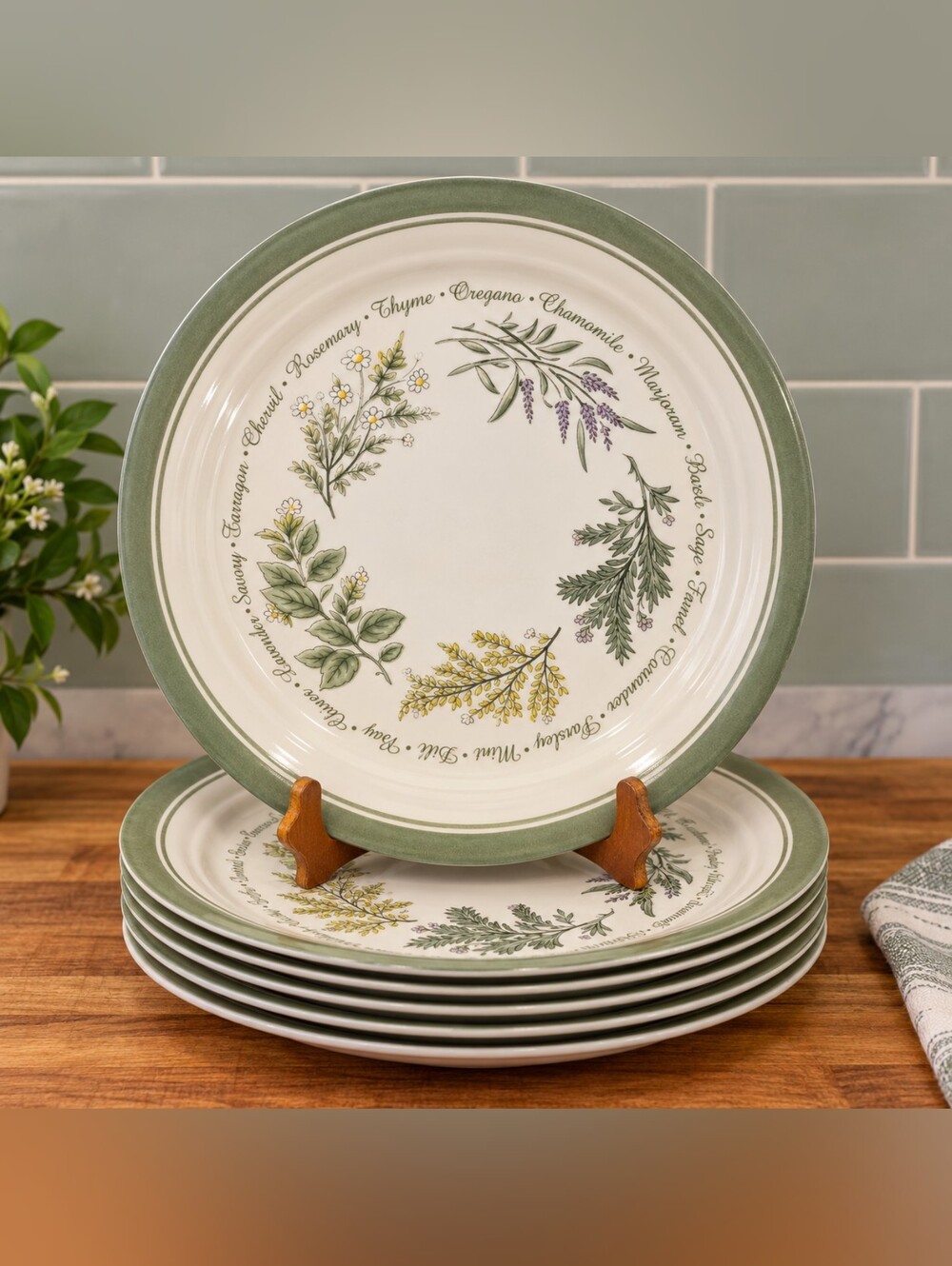 Corelle Thymeless Herbs Dinner Plates Set of 6 10.25" Sage Botanical USA